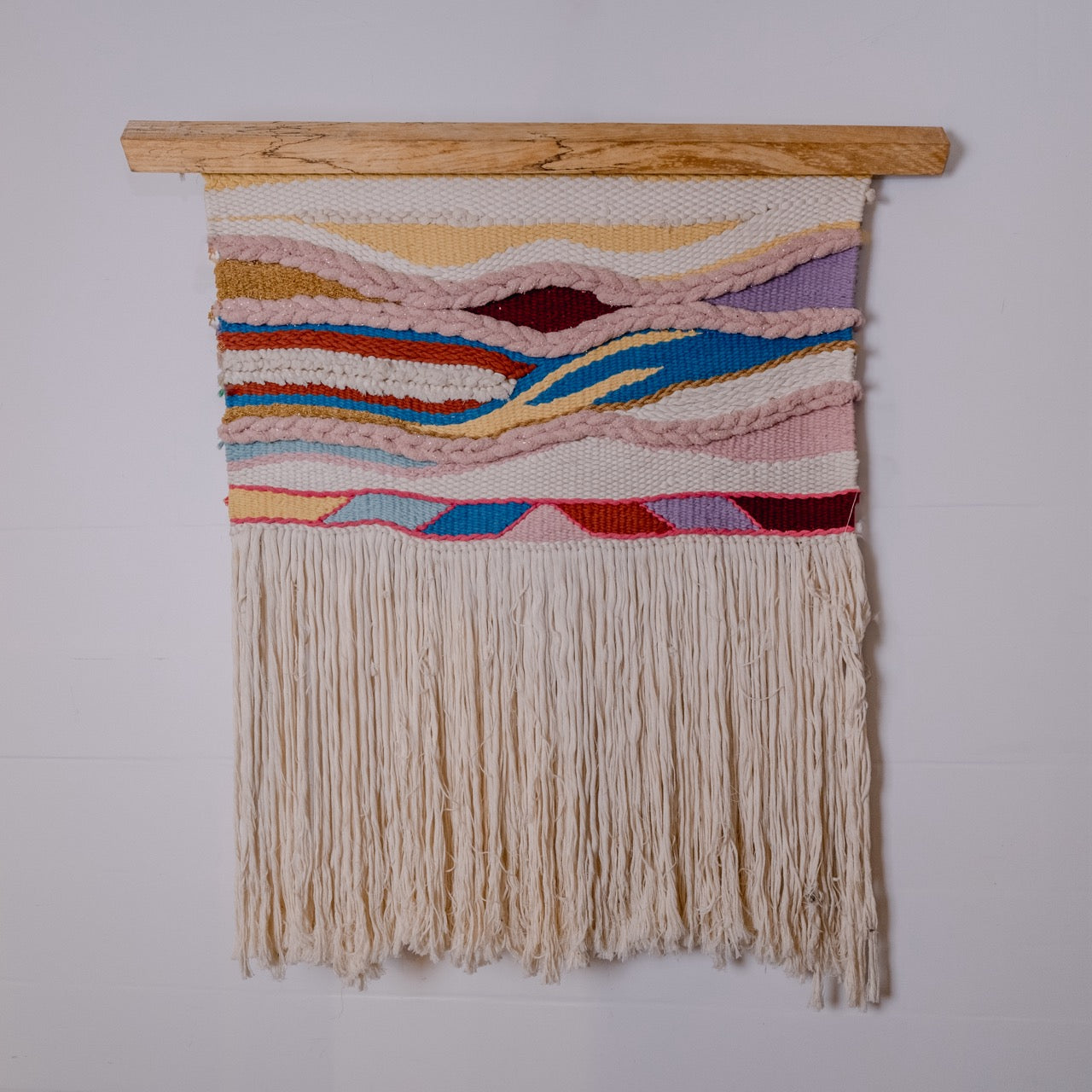 Handwoven Wall Tapestry in Neutral Tones and Vibrant Accents