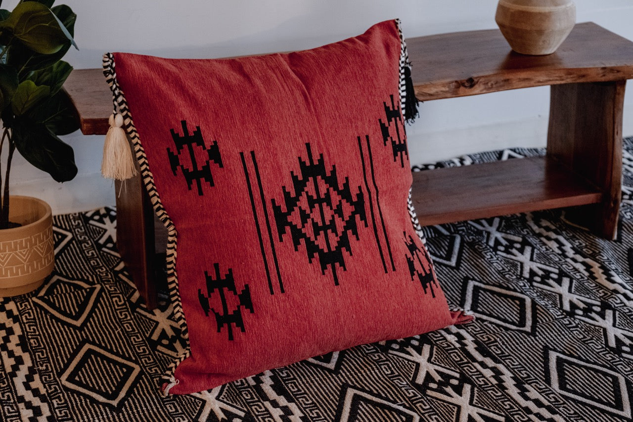 Handwoven Pillow Case in Red, Black, and White