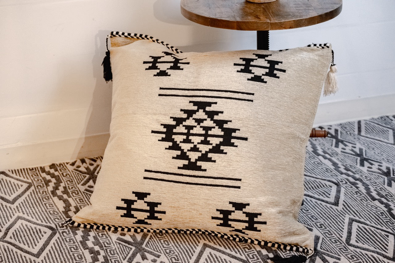 Ivory and Black Woven Pillow Case