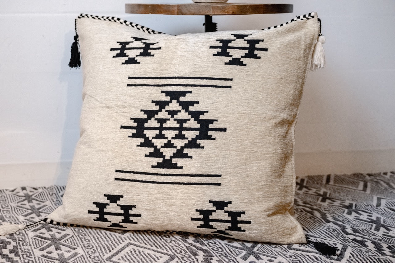 Ivory and Black Woven Pillow Case