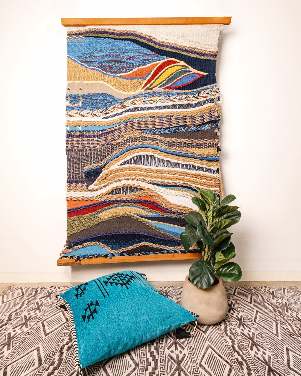 Vibrant Multicolor Braided Wall Tapestry